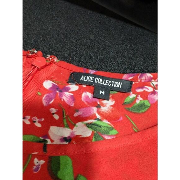 Alice Collection Blouse Red Floral Sleeveless Zip Back Women's Medium - Picture 2 of 4